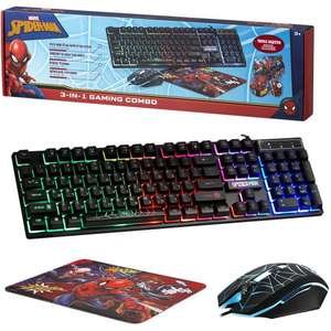 ערכת גיימינג 3 ב-1: מקלדת RGB + עכבר אופטי + משטח לעכבר - Marvel Spiderman