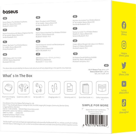 אוזניות אלחוטיות Baseus Bowie E20 – צבע לבן
