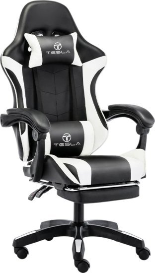 כיסא Tesla 7008 לבן עם כרית עיסוי והדום נפתח