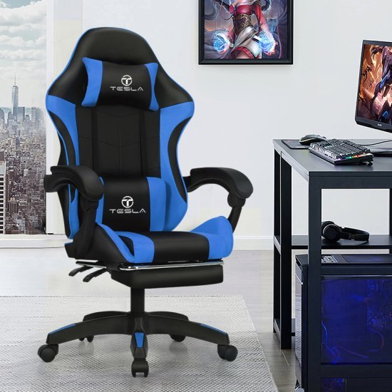 Tesla 7008 כחול – כיסא גיימינג עם הדום ועיסוי
