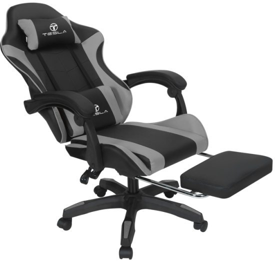 כיסא גיימינג Tesla 7008 אפור עם כרית עיסוי והדום