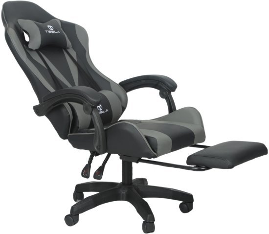 כיסא גיימינג כולל הדום וכרית עיסוי Tesla 7001 - צבע אפור