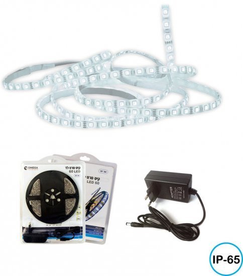 קיט סרט לד 5 מטר Omega 4.8W IP65 – גוון אור יום