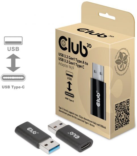 מתאם מחיבור USB 3.2 Type-A זכר לחיבור USB Type-C נקבה Club3D CAC-1525