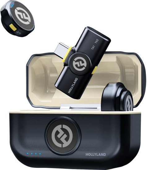 מערכת מיקרופון דש אלחוטית עם 2 משדרים ומקלט בעל חיבור Hollyland LARK M2 Type-C - גרסת Type-C - צבע שחור