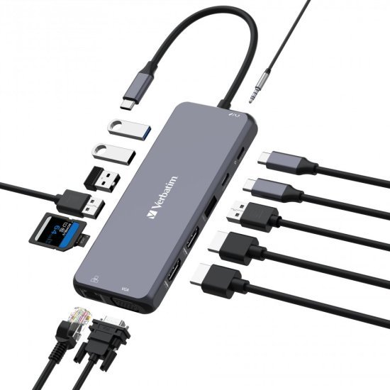 תחנת עגינה מקצועית USB-C בעלת 14 חיבורים מבית Verbatim