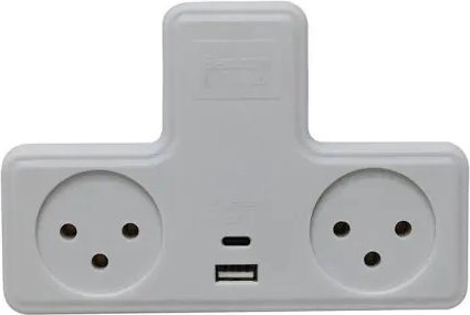 מפצל חשמל T הכולל 2 שקעים וחיבורי USB Type-C + USB מבית Semicom