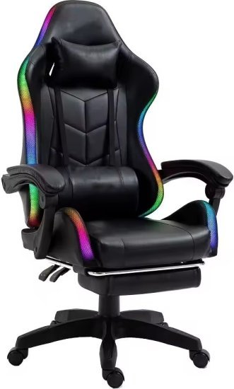 כיסא גיימרים עם תאורת RGB + הדום נשלף וכרית רטט לגב מבית Multi Garden - צבע שחור