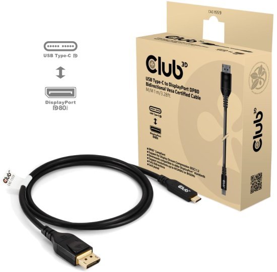 כבל מחיבור USB Type-C לחיבור DisplayPort 2.1 באורך 1 מטר Club3D CAC-1559