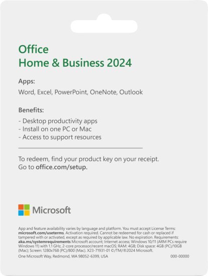 אופיס Retail ללא דיסק התקנה Microsoft Office Home & Business 2024 - רשיון למחשב אחד - שפה עברית