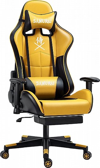 כיסא גיימינג דגם סמוראי כולל הדום רגליים מבית Multi Garden - צבע צהוב