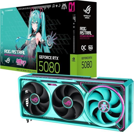 כרטיס מסך Asus ROG Astral RTX 5080 16GB GDDR7 OC - מהדורת Hatsune Miku