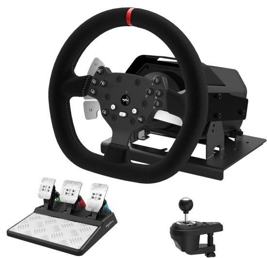 מציאון ועודפים - סט סימולטור נהיגה הכולל הגה, דוושות ותיבת הילוכים דגם V10 Force מבית PXN - שחור